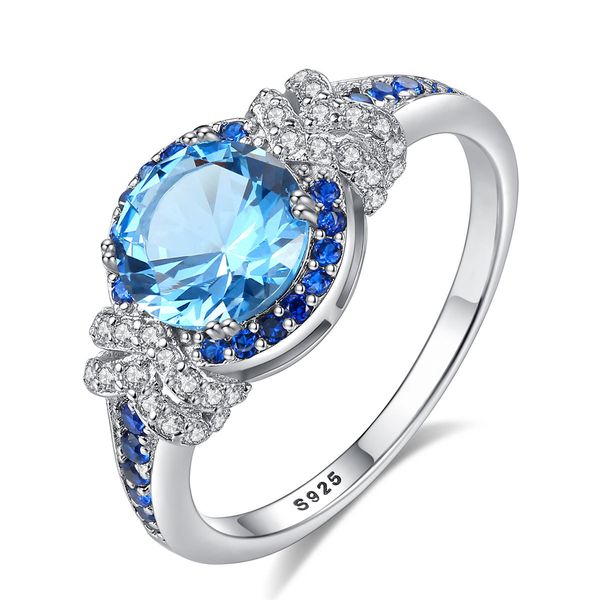 London Blue Topaz Ring S925 Silver Micro Set Zircon Luxury Brand Vintage Ring Européen et American Hot Fashion Femmes High End Ring Jewelry Valentine's Day Gift Spc