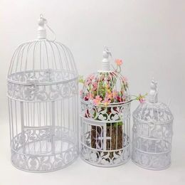 Jaulas de pájaros vintage blancas y negras europeas, jaula de hierro canela a la moda, accesorios de decoración de boda, decoración decorativa 1665651