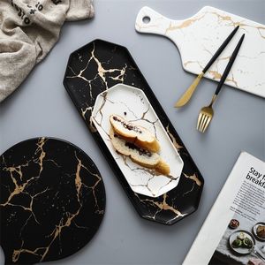 Europese witte zwarte gouden keramische gerechten en plaat pizza dessert steak diner set porseleinen servies decoratieve voedsel dienblad 201217