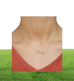 Bijoux européens bijoux simple collier d'épingle de sécurité pavée cz brillant argent 925 Jewelry en argent simple de conception simple9670190