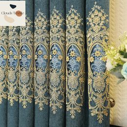 Rideaux de style européen haut de gamme villa atmosphérique salon étude chenille broderie rideau tissu bleu produit 240109