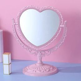 Style européen rétro maquillage miroir belle fille ovale princesse cosmétique créatif rétro rose coeur forme filles étudiant dortoir 240325