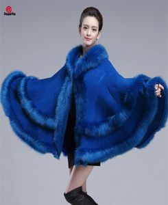 Europestyle Fashion Double Fox Fur Coat Cap Cape Hooded Knit Cashmere Cloak Cardigan Outnigan Plus taille Femmes Hiver Nouveau châle 11kg 206842531