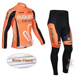 EUSKALTEL Team Winter Cycling Jersey Set Hombres Polar térmico Camisas de manga larga Bib Pants Kits Ropa de bicicleta de montaña Racing Bicy255Z