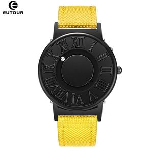 EUTOUR montre homme toile bracelet en cuir hommes montres boule magnétique spectacle montres à Quartz mode homme horloge montres-bracelets 210329
