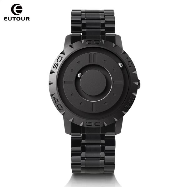 EUTOUR montres hommes montres magnétiques 3D PVD montre étanche montres résine cuir bracelet en acier cadran noir 240125