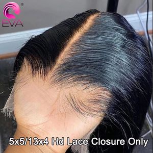 Eva 5x5 Hd Lace Closure droite 13x4 frontale attachée à la main fermetures de cheveux humains partie libre pré plumée 240327