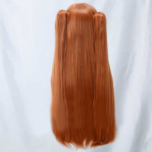 EVA Asuka Langley Soryu perruque longue Orange cheveux synthétiques résistants à la chaleur Cosplay avec 2 pinces à queue de cheval s + épingles à cheveux rouges Y0913
