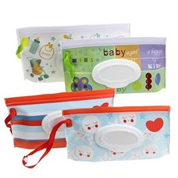 EVA Baby Wet Wipe Storage Boxes Pouch Mignon Snap-Strap Rechargeable Lingettes Humides Sac Flip Cover Tissue Box Outdoor Utile Babys Poussette Accessoire 16 couleurs