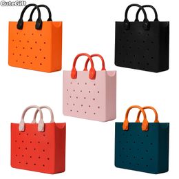 Eva Black Women Tote Bag met gat trendy roze handtas voor vrouwen meisjes waterdichte draagtas fit charmes handtas voor het strand 240424