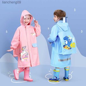 EVA children's raincoat girls' whole body waterproof boys' kindergarten pupils' poncho with schoolbag L230620