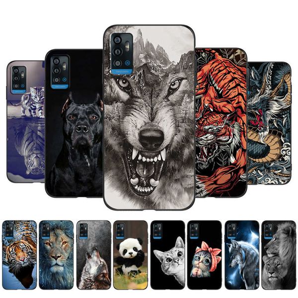 Para ZTE Blade A71 Funda trasera para teléfono Funda negra de Tpu Lion Wolf Tiger Dragon