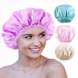 EVA Ladies Double Layer Satin Waterproof Shower Cap European and American Solid Color Shower Hair Care Cap