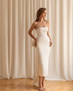 Eva Lendel 2023 robe de mariée nœud dos longueur de thé gaine courte sans bretelles robes de mariée élégant Satin vestido de novia