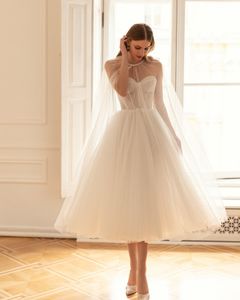 Eva Lendel 2023 Robe De Mariée Avec Cape Boho Thé Longueur Bohème Une Ligne Tulle Plage Jardin Robes De Mariée Chérie robe de novia