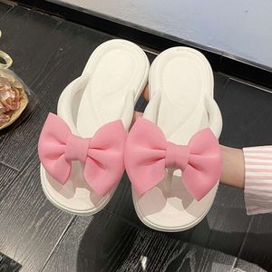 Eva -slippers met schattige strik roze groene rubberen flops slippers voor dames dames meisjes zomer sandalen strandkamer schoenen zacht
