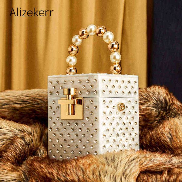 Bolso de noche, caja de acrílico, bolso de mano de cristal para mujer, novedad de 2022, bolso de mano con asa de perla y diamantes de imitación, bolso de boda y diseñador de bolsos 220622