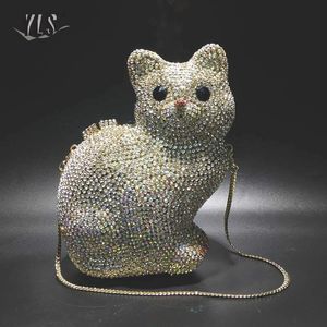 Bolso de noche Bolsos Monedero Cristales de lujo Plata Oro Forma de gato lindo Embrague Fiesta Cóctel Bolsos de diamantes 230804