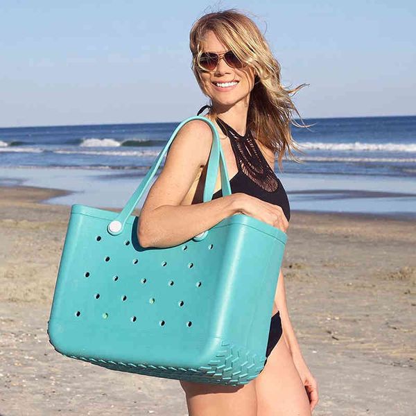 Bolso de noche Playa Gran capacidad Almacenamiento de silicona Eva Moda Creativa Impermeable A prueba de arena Agujero Bolso Verano Mujer Cesta al aire libre 0623