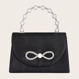 Sac de soirée exquis pour femmes, sac à main avec nœud papillon en strass noir, sac de Date assorti avec tout, sac à chaîne de bal de promo 240131