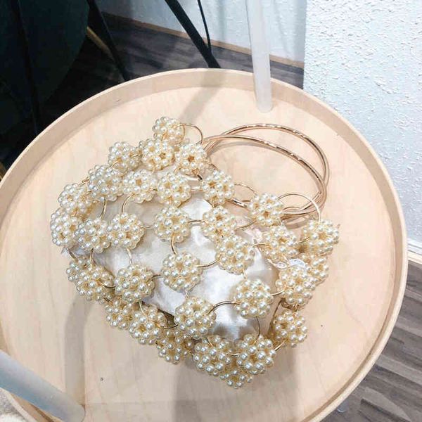 Sac de soirée en perles creuses pour femmes, sac à boule, coréen, fait à la main, poignée en anneau métallique, pochette en perles, portefeuille doré, 2022, 220622