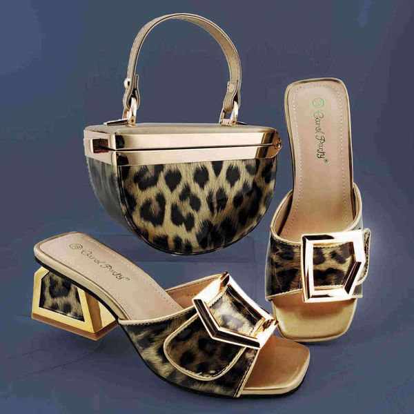 Bolso de noche Diseño italiano Zapatos de cuero lacados en color dorado y para fiesta Conjunto de mujer de moda nigeriana 220615