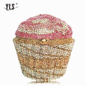 Bolso de noche Mini Cupcake Clutch Cristal de lujo Nupcial Boda Monedero Moda Cóctel Fiesta Diamante Minaudiere Bolso 230718
