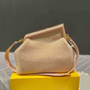 Bolso de noche, bolsos de hombro de felpa, bandolera de lujo, bolsos con Clip F, bolsos de mano de piel de avestruz de calidad para mujer, bolso de mano versátil para mujer