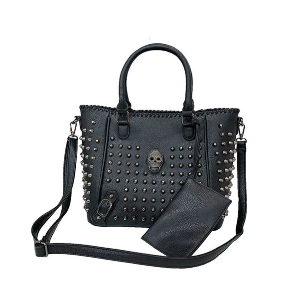 Bolso de noche Bolso cruzado de cuero de PU Bolso de calavera Bolsos de hombro punk con billetera Satchel Messenger Tote 231013