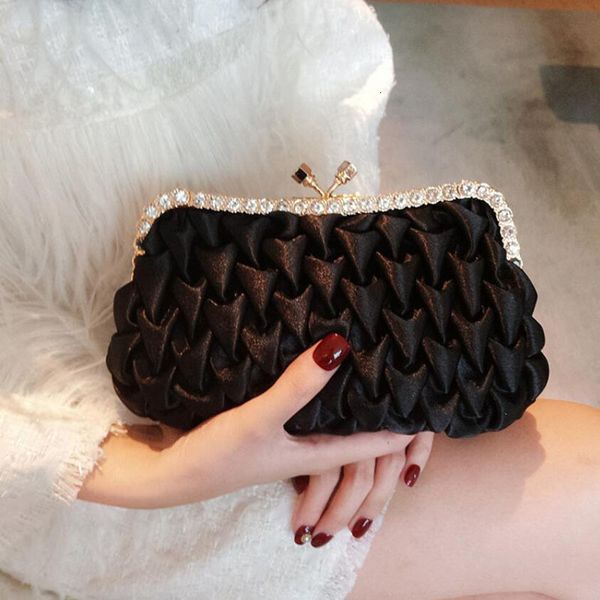 Sac de soirée s élégant Satin pochette sac à main dame noir coquille de luxe fête de mariage diamants petit sac à main souple B365 230313