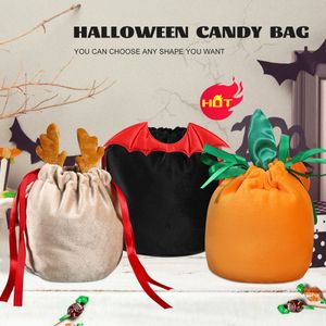 Sacs de soirée 1020pcs cadeau d'Halloween rouge noir oreilles de chauve-souris truc ou friandise velours emballage de bonbons boîte citrouille faveurs de fête 230828