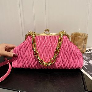 Bolsos de noche 2022, marca famosa, bolso de mano y monederos de cadena gruesa para mujer, bolso de mano con Clip de concha plisada para mujer, bolso cruzado rosa y verde