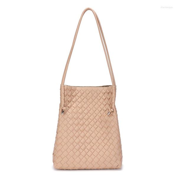 Bolsos de noche 2022, bolso tipo cubo tejido a mano para mujer, bolso de mano de cuero suave de gran capacidad, sencillo y versátil, a la moda