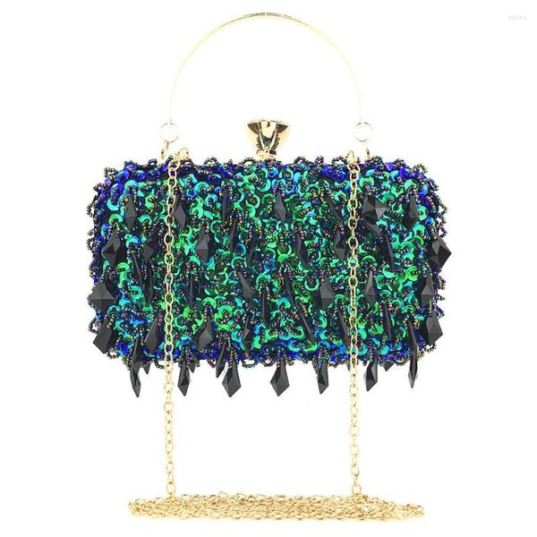 Bolsas de noche 2023 Bolso de mujer europeo Hecho a mano Lentejuelas de pavo real con cuentas Día Embragues Bolso Elegante Damas Teléfono Monedero Messenger