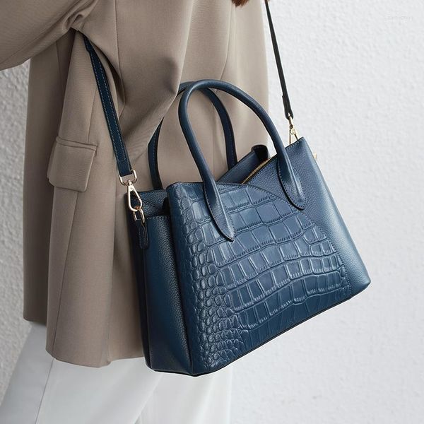 Sacs de soirée 2023 mode en cuir véritable classique fourre-tout doux Alligator sacs à main femmes épaule sac de messager dames trajet bleu