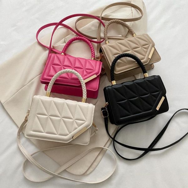 Bolsos de noche 2023, bolso de hombro a la moda, bolsos cuadrados de piel sintética a cuadros para mujer, bolso cruzado negro pequeño de diseñador de marca para mujer