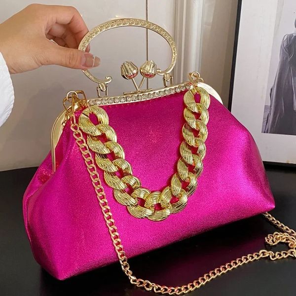 Sacs de soirée 2023 Femmes de luxe Gold Green Chain Messenger PU Cuir Épaule Shell Clip Designer Sac à main et bourse de mariage Embrayage 231219