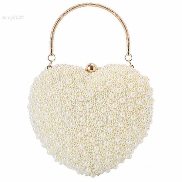 Bolsos de noche 2023 perlas en forma de corazón boda embrague monedero cuentas laterales completas Mini carteras con cadena bolsos de hombro para niñas MN1518