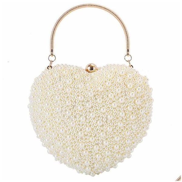 Sacs de soirée 2023 Perles en forme de coeur d'embrayage de mariage Bourse FL Perles latérales Mini portefeuilles avec chaîne Shoder pour les filles MN1518 230309 Drop Dh1GP