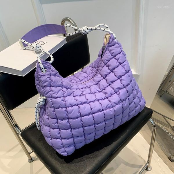 Sacs de soirée 2023 violet kaki tissu sac à bandoulière espace coton sac à main femmes grande capacité fourre-tout plume rembourré dame matelassé Shopper