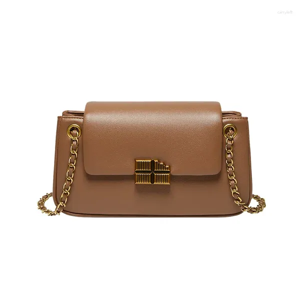 Bolsas de noche 2023 Hombro Crossbody Bolsa de axila Hebilla de metal Retro Tofu Pequeño cuadrado Mujer Real Cuero Flap Bolso