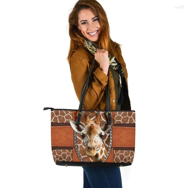 Bolsas de noche 2023 Monederos y bolsos de tendencia para mujer Precioso diseño de jirafa Pu Cuero Top-Handle Bag Large Lady Casual Travel Beach