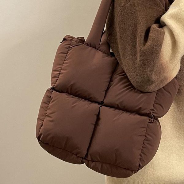 Bolsos de noche 2023, bolso de hombro acolchado de invierno a la moda para mujer, bolsos de mano de nailon y algodón para mujer, bolsos con asa superior, bolsos de Color sólido para mujer