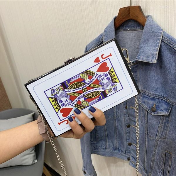 Bolsos de noche 2023, bolso de hombro tipo bandolera con cadena para mujer, divertido bolso de mano con cartas de póker, bolsos cuadrados pequeños a la moda, Bolsa femenina