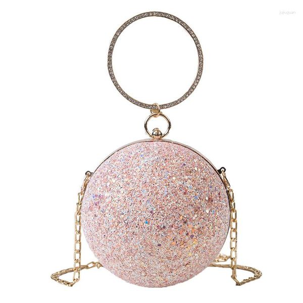 Bolsos de noche 2023, bolso de mano de día para mujer, bolso de bola redonda con diamantes de cristal coloridos, bolso de lujo para mujer, bolso de boda, bolso de hombro con cadena