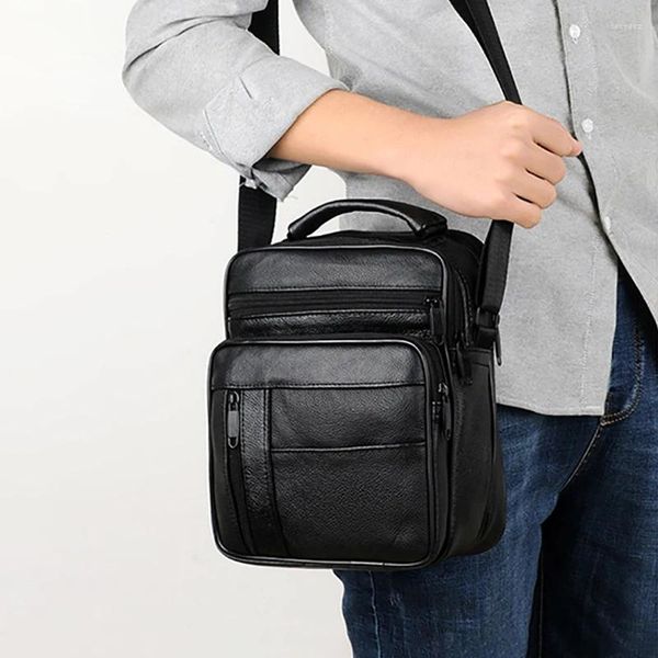 Bolsas de noche 2024 Casual Hombres de negocios de cuero genuino Mini bolso cruzado Piel de vaca Pequeños Hombres Solo Hombro Messenger Alta Calidad