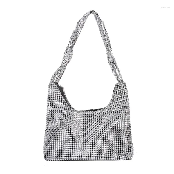 Bolsas de noche 2024 Delicado bolso de hombro para bolsos de diamantes de imitación Bolso de plata brillante Día de San Valentín