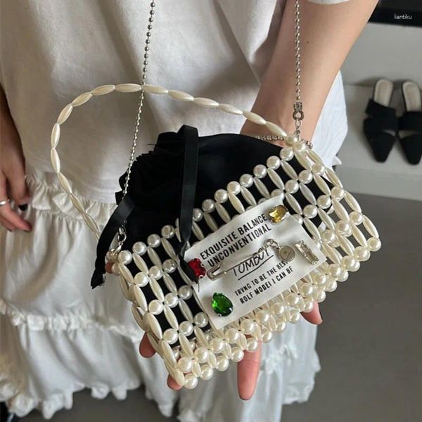 Sacs de soirée 2024 Fashion Pearl Sticker Sticker Diamond Handsbag Vintage INS Texture Chain Crossbody for Woman Mini Téléphone Bag Fomen's Bag