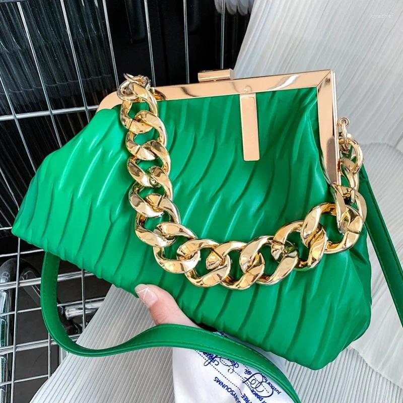 Evening Bags 2024 Fashion Triangle Design Gold Thick Chain Shoulder Crossbody Bag For Women Handbag Large Party Cluthes