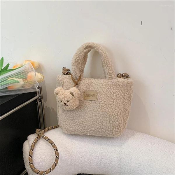 Bolsos de noche 2024 Faux Lamb Wool Girls Lindo Femenino Pequeño Tote Hombro Crosshody Bag Invierno Femenino Fluffy Square Bolso